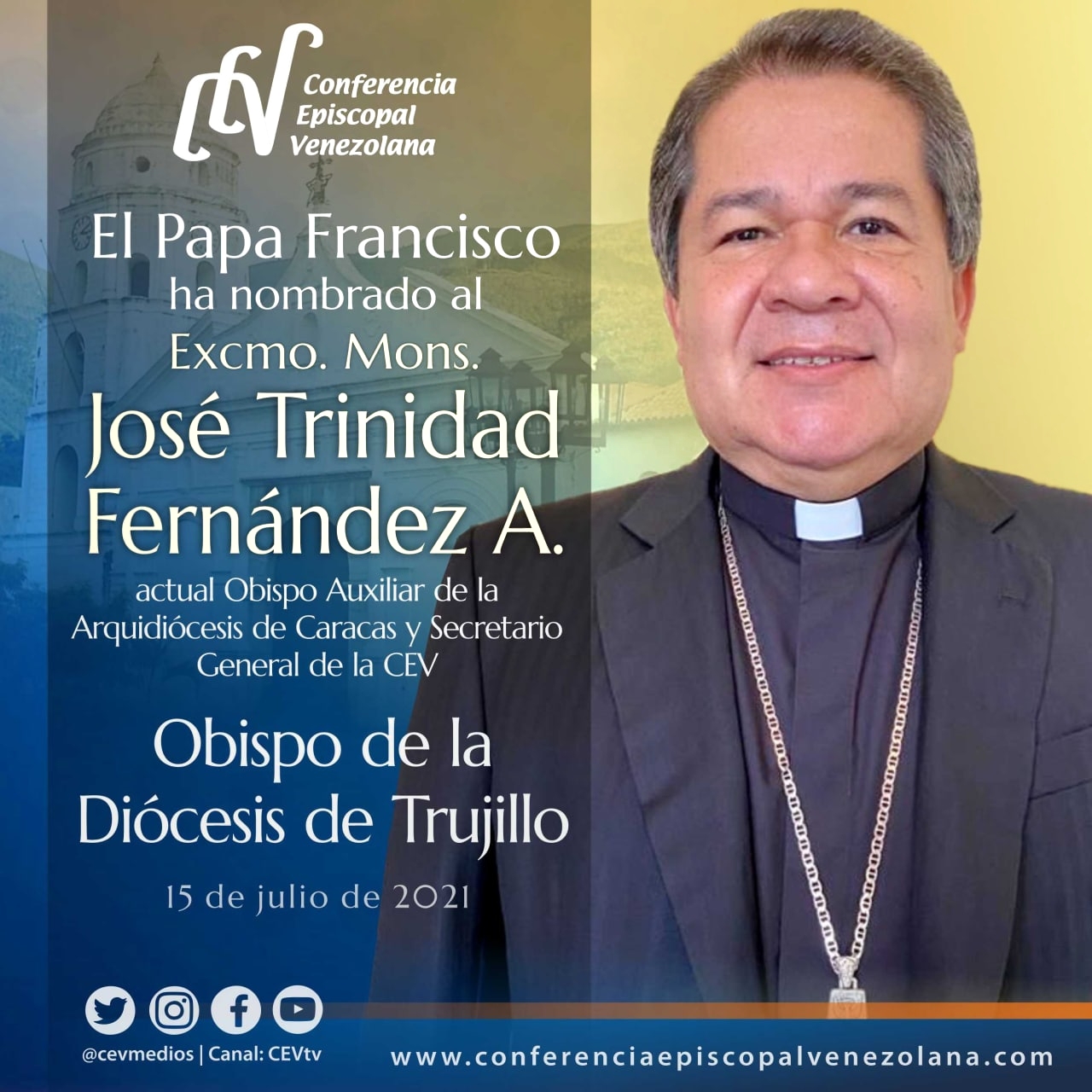 Papa Francisco nombra a Mons. José Trinidad Fernández Obispo de la Diócesis  de Trujillo