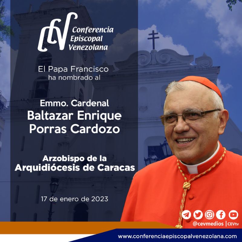 Papa Francisco nombra Arzobispo de Caracas al Cardenal Baltazar Porras